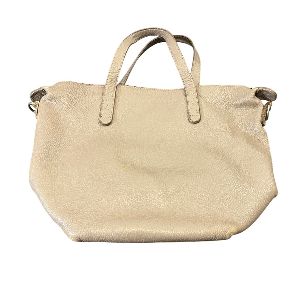 Cuyana Zippered Tote Womens Medium Taupe Pebbled Leather Handbag